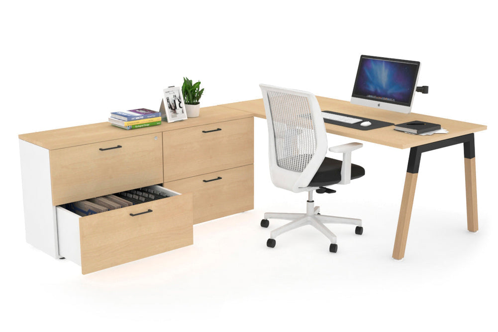 Quadro A Legs Executive Setting - Wood Legs Black Cross Beam [1600L x 700W]-maple none 4 drawer lateral filing cabinet