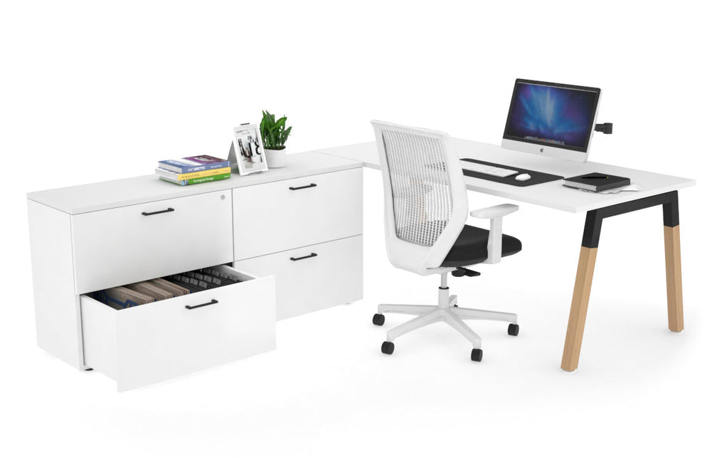Quadro A Legs Executive Setting - Wood Legs Black Cross Beam [1600L x 700W]-white none 4 drawer lateral filing cabinet