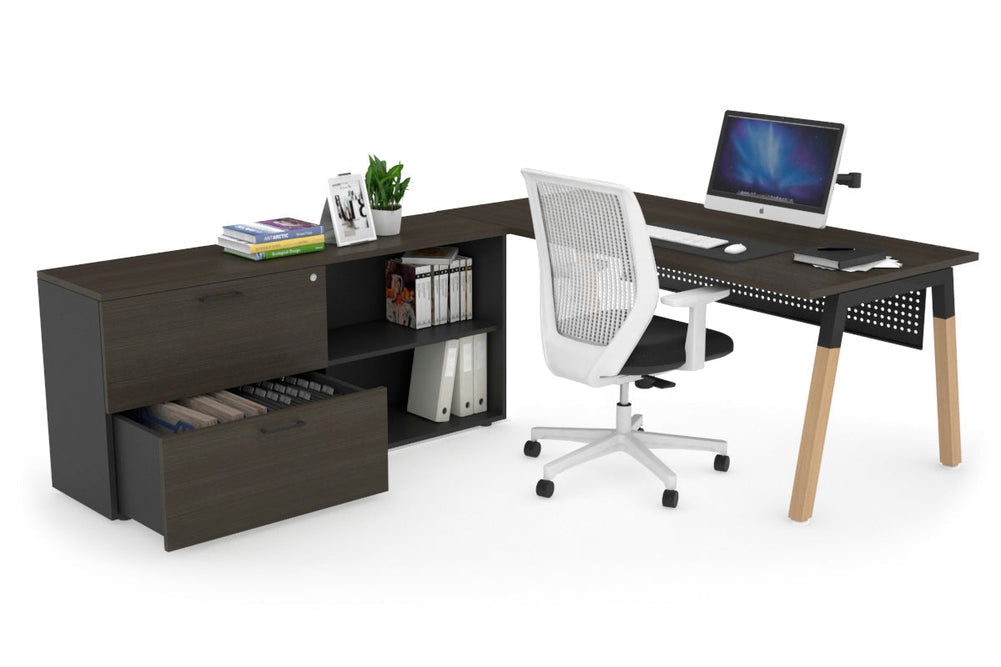 Quadro A Legs Executive Setting - Wood Legs Black Cross Beam [1600L x 700W]-dark oak black modesty 2 drawer open filing cabinet