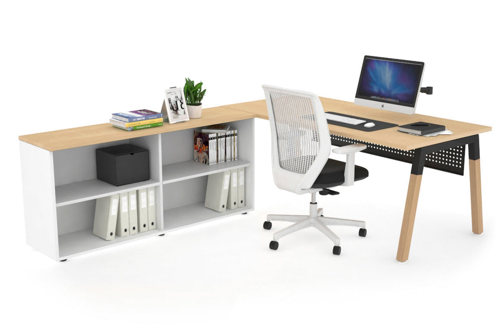 Quadro A Legs Executive Setting - Wood Legs Black Cross Beam [1600L x 700W]-maple black modesty open bookcase