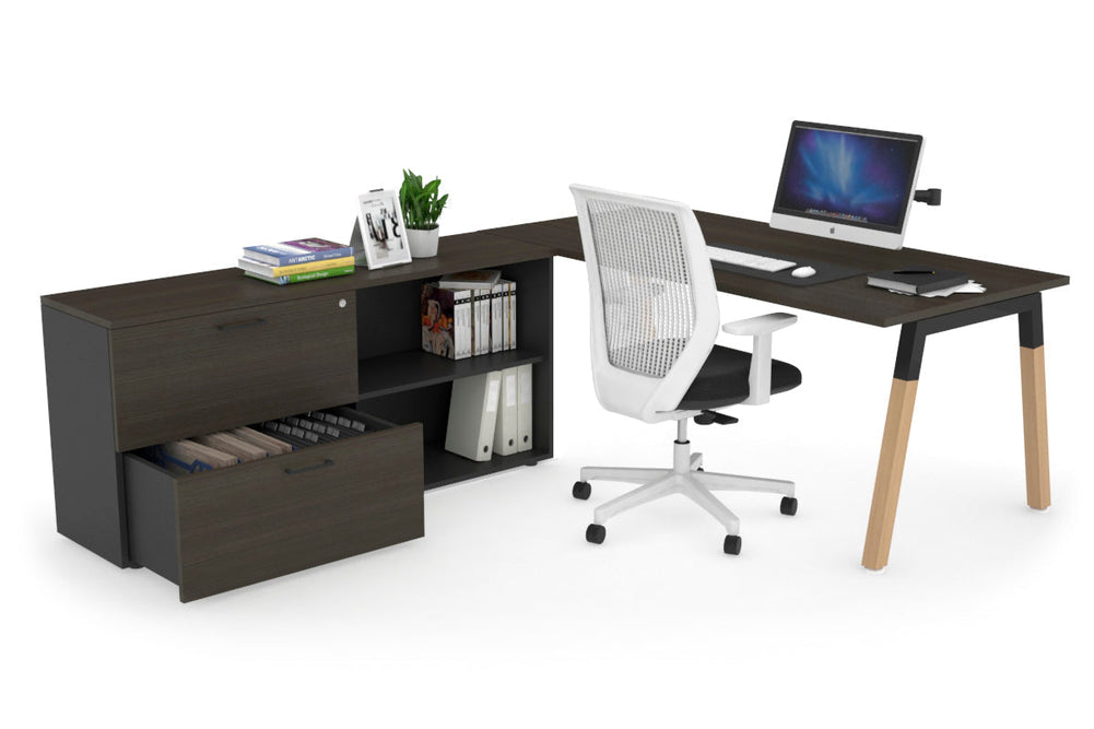 Quadro A Legs Executive Setting - Wood Legs Black Cross Beam [1600L x 700W]-dark oak none 2 drawer open filing cabinet