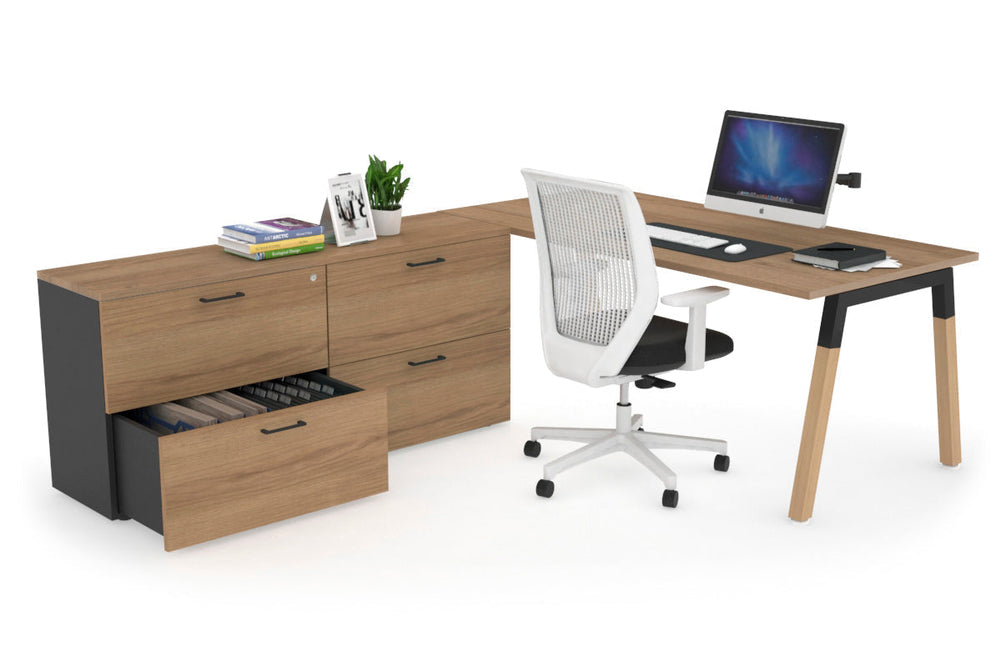 Quadro A Legs Executive Setting - Wood Legs Black Cross Beam [1600L x 700W]-salvage oak none 4 drawer lateral filing cabinet