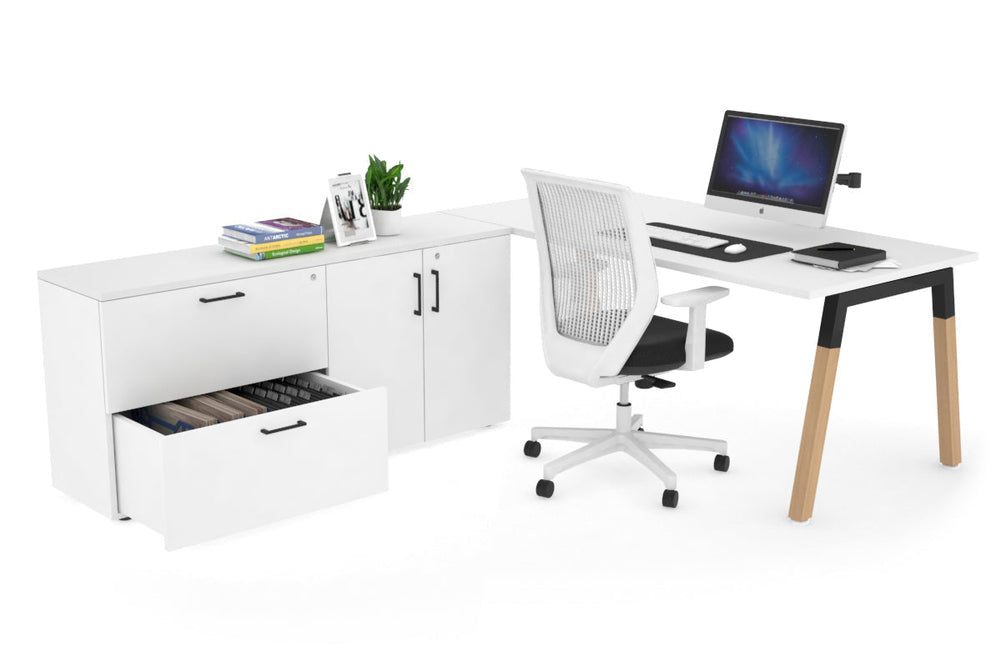 Quadro A Legs Executive Setting - Wood Legs Black Cross Beam [1600L x 700W]-white none 2 drawer 2 door filing cabinet