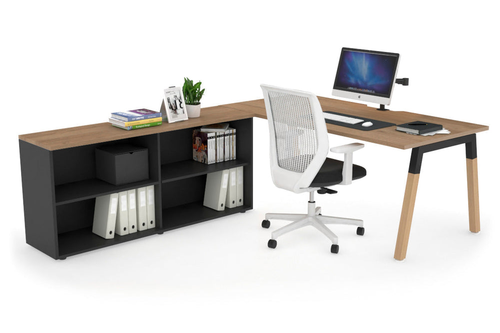 Quadro A Legs Executive Setting - Wood Legs Black Cross Beam [1600L x 800W with Cable Scallop]-salvage oak none open bookcase