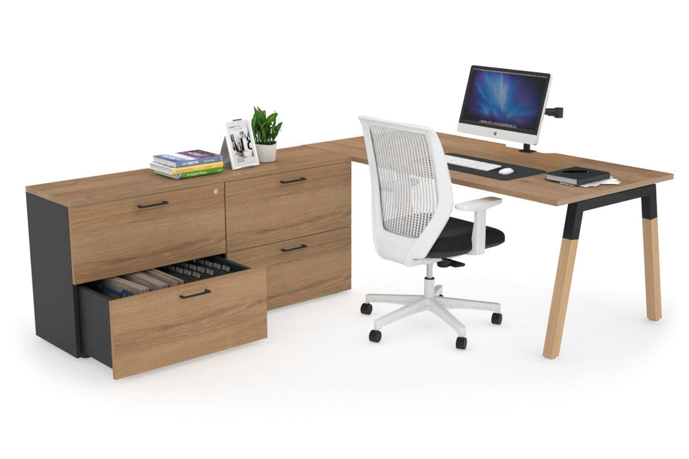 Quadro A Legs Executive Setting - Wood Legs Black Cross Beam [1600L x 800W with Cable Scallop]-salvage oak none 4 drawer lateral filing cabinet