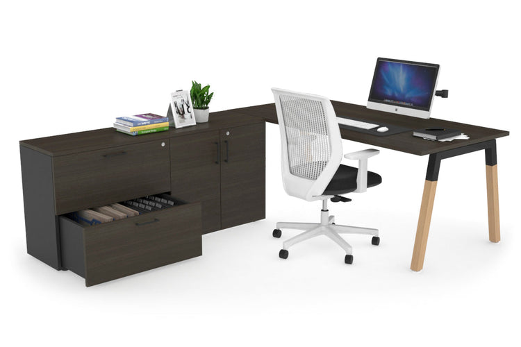 Quadro Wood Executive Setting - Black Frame [1800L x 700W] Jasonl dark oak none 2 drawer 2 door filing cabinet