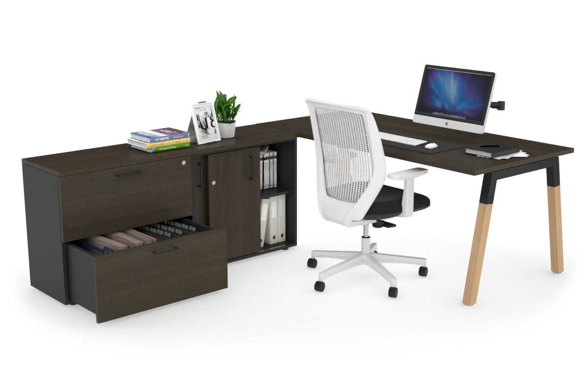Quadro Wood Executive Setting - Black Frame [1800L x 700W] Jasonl dark oak none 2 drawer lateral sliding door credenza