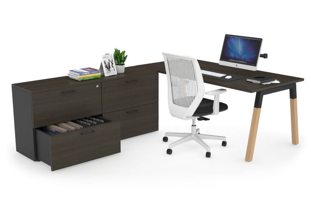 Quadro A Legs Executive Setting - Wood Legs Black Cross Beam [1800L x 700W]-dark oak none 4 drawer lateral filing cabinet
