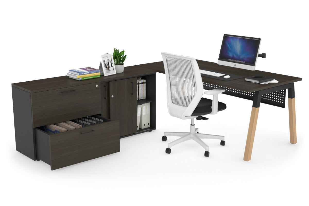 Quadro Wood Executive Setting - Black Frame [1800L x 700W] Jasonl dark oak black modesty 2 drawer lateral sliding door credenza