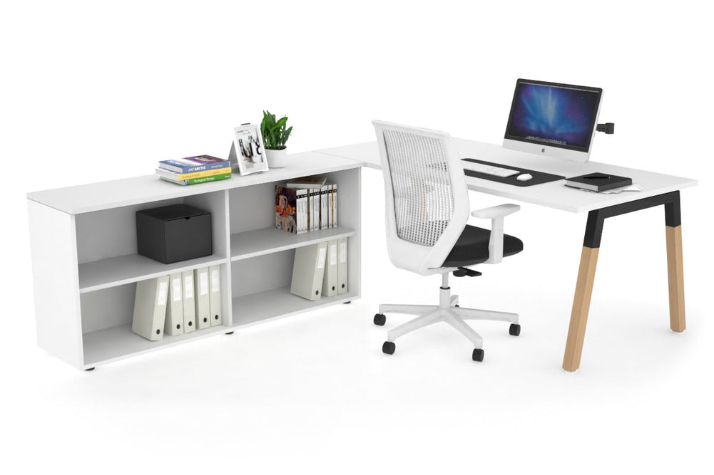 Quadro A Legs Executive Setting - Wood Legs Black Cross Beam [1800L x 700W]-white none open bookcase