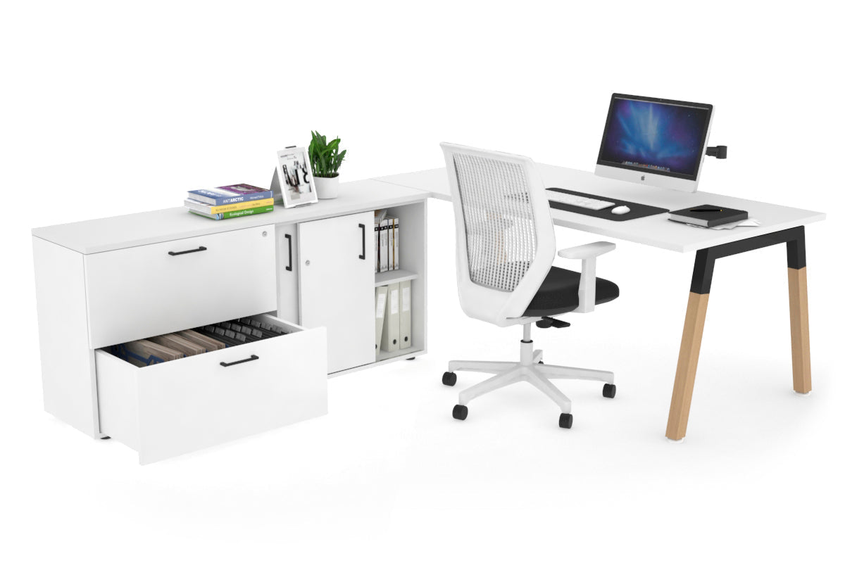 Quadro Wood Executive Setting - Black Frame [1800L x 700W] Jasonl white none 2 drawer lateral sliding door credenza