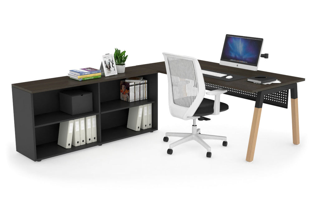 Quadro A Legs Executive Setting - Wood Legs Black Cross Beam [1800L x 700W]-dark oak black modesty open bookcase