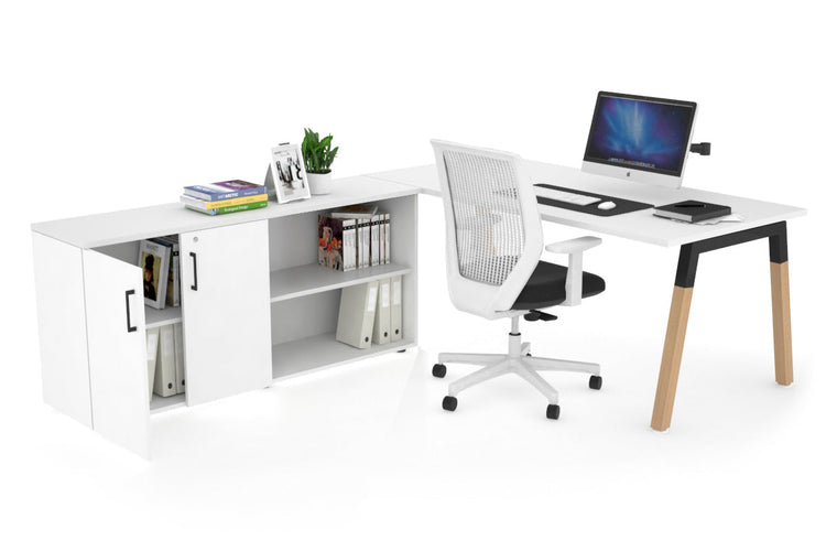 Quadro Wood Executive Setting - Black Frame [1800L x 700W] Jasonl white none 2 door open storage cabinet