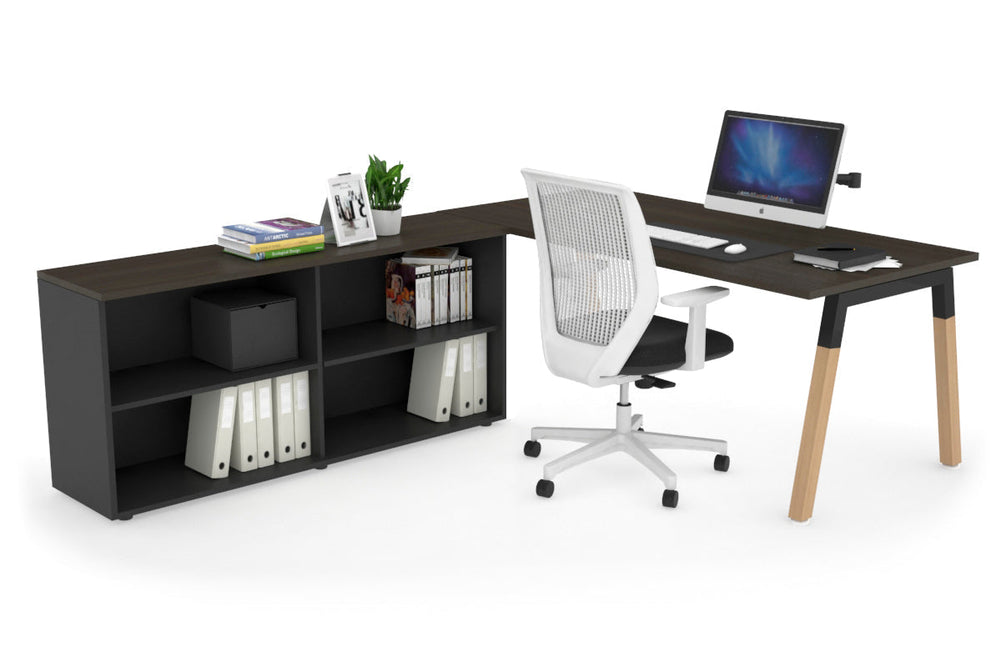 Quadro A Legs Executive Setting - Wood Legs Black Cross Beam [1800L x 700W]-dark oak none open bookcase