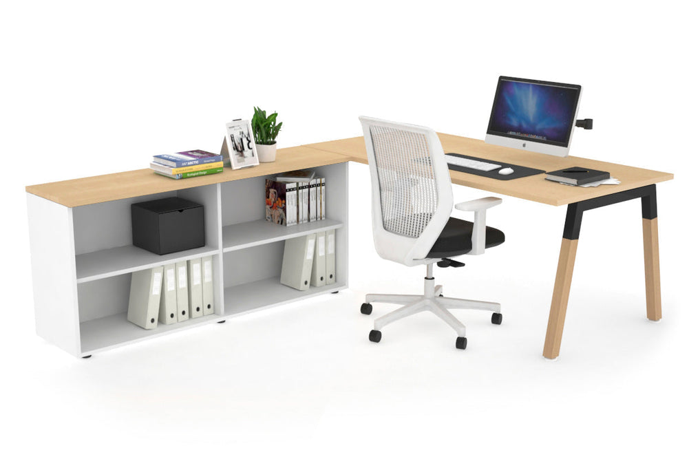 Quadro A Legs Executive Setting - Wood Legs Black Cross Beam [1800L x 700W]-maple none open bookcase