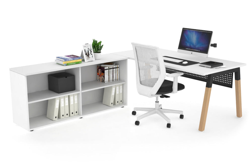 Quadro A Legs Executive Setting - Wood Legs Black Cross Beam [1800L x 700W]-white black modesty open bookcase