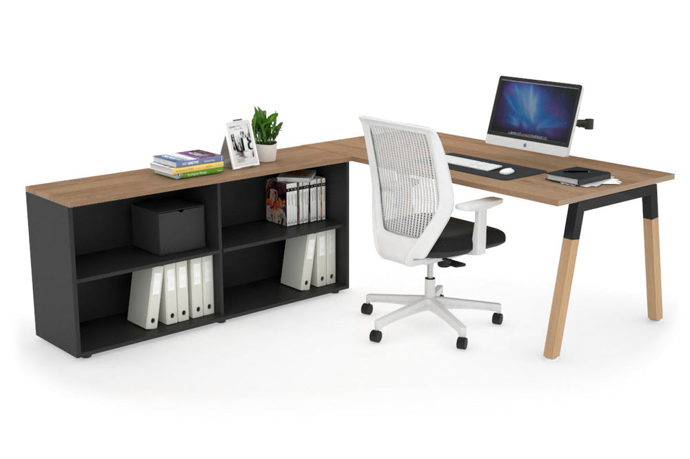 Quadro A Legs Executive Setting - Wood Legs Black Cross Beam [1800L x 700W]-salvage oak none open bookcase