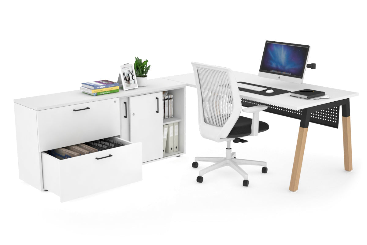 Quadro Wood Executive Setting - Black Frame [1800L x 700W] Jasonl white black modesty 2 drawer lateral sliding door credenza
