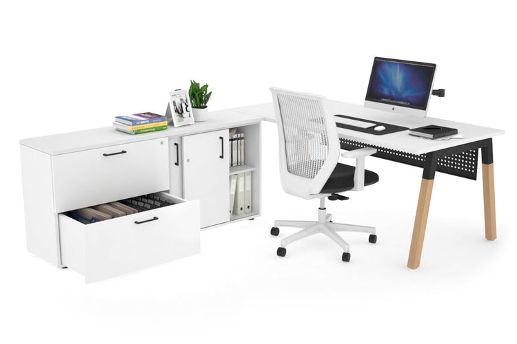 Quadro Wood Executive Setting - Black Frame [1800L x 700W] Jasonl white black modesty 2 drawer lateral sliding door credenza