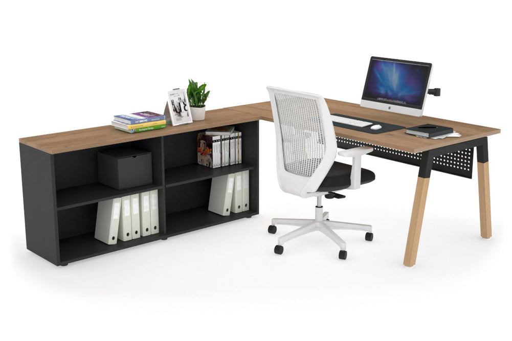 Quadro A Legs Executive Setting - Wood Legs Black Cross Beam [1800L x 700W]-salvage oak black modesty open bookcase