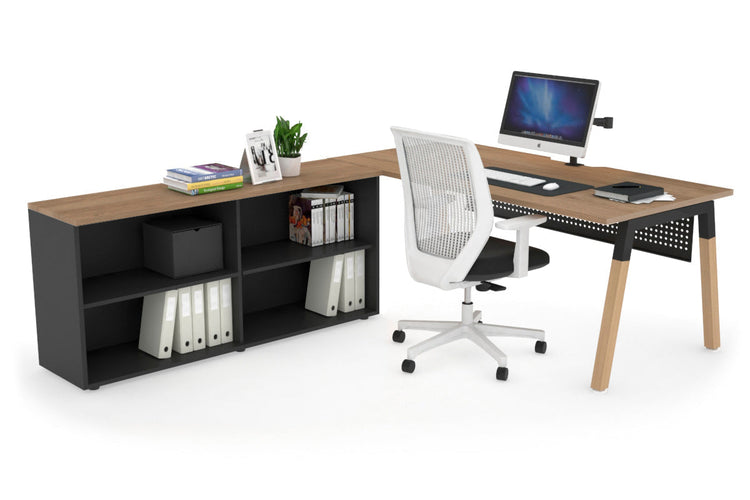 Quadro Wood Executive Setting - Black Frame [1800L x 800W with Cable Scallop] Jasonl salvage oak black modesty open bookcase