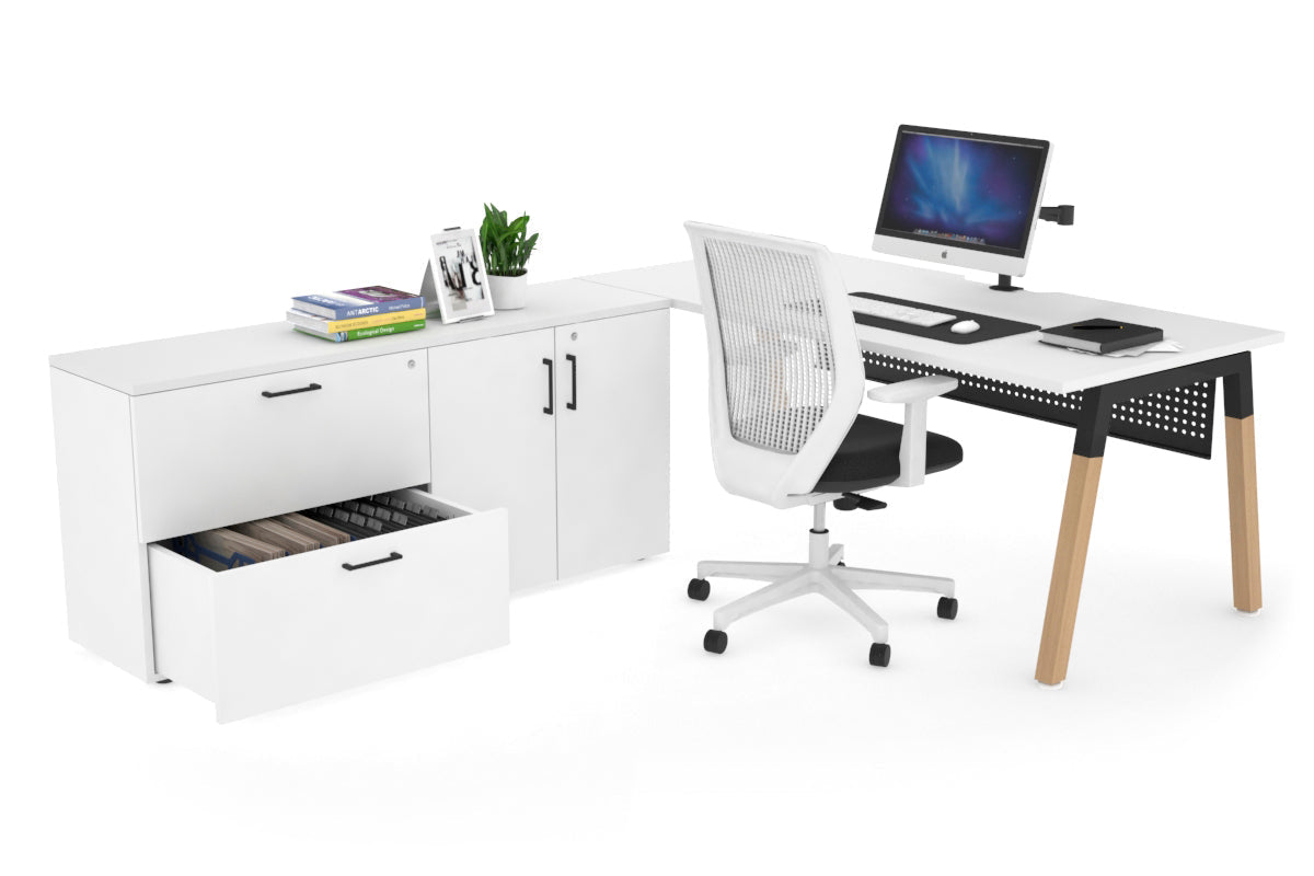 Quadro Wood Executive Setting - Black Frame [1800L x 800W with Cable Scallop] Jasonl white black modesty 2 drawer 2 door filing cabinet