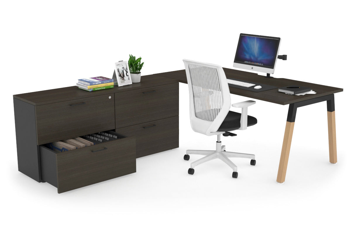 Quadro Wood Executive Setting - Black Frame [1800L x 800W with Cable Scallop] Jasonl dark oak none 4 drawer lateral filing cabinet