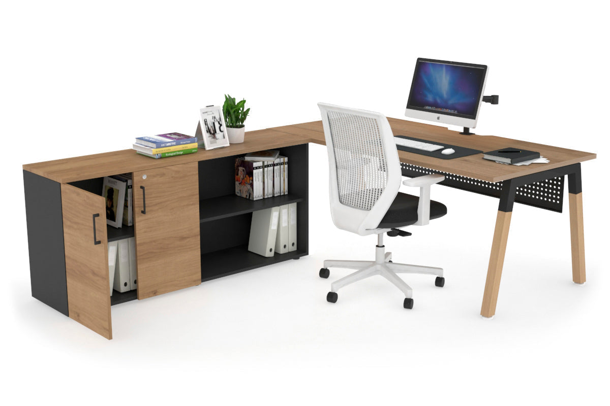 Quadro Wood Executive Setting - Black Frame [1800L x 800W with Cable Scallop] Jasonl salvage oak black modesty 2 door open storage cabinet