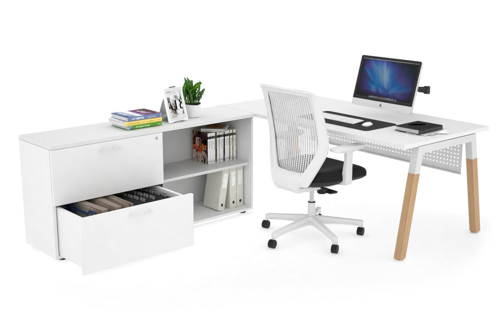 Quadro A Legs Executive Setting - Wood Legs White Cross Beam [1600L x 700W]-white white modesty 2 drawer open filing cabinet