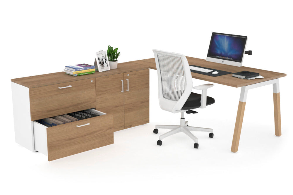 Quadro A Legs Executive Setting - Wood Legs White Cross Beam [1600L x 700W]-salvage oak none 2 drawer 2 door filing cabinet
