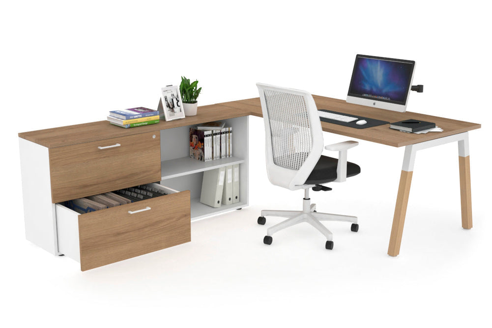 Quadro A Legs Executive Setting - Wood Legs White Cross Beam [1600L x 700W]-salvage oak none 2 drawer open filing cabinet