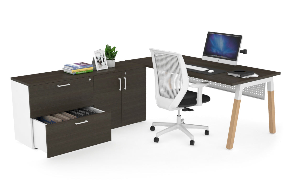 Quadro Wood Executive Setting - White Frame [1600L x 700W] Jasonl dark oak white modesty 2 drawer 2 door filing cabinet