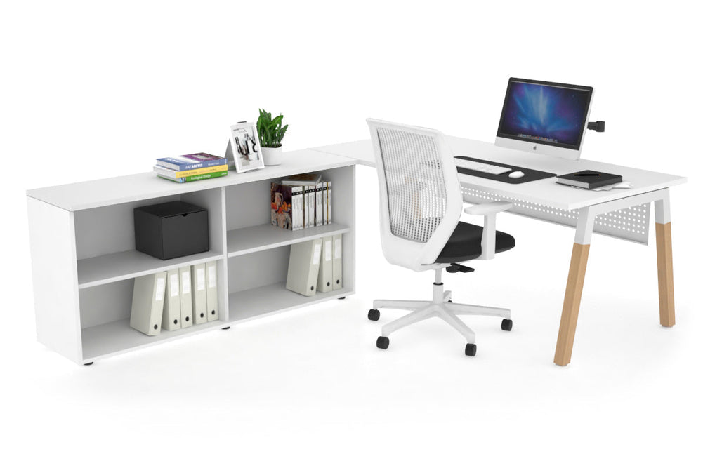 Quadro A Legs Executive Setting - Wood Legs White Cross Beam [1600L x 700W]-white white modesty open bookcase