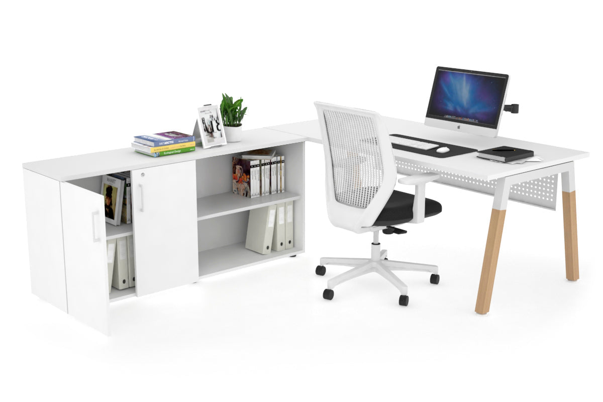 Quadro Wood Executive Setting - White Frame [1600L x 700W] Jasonl white white modesty 2 door open storage cabinet