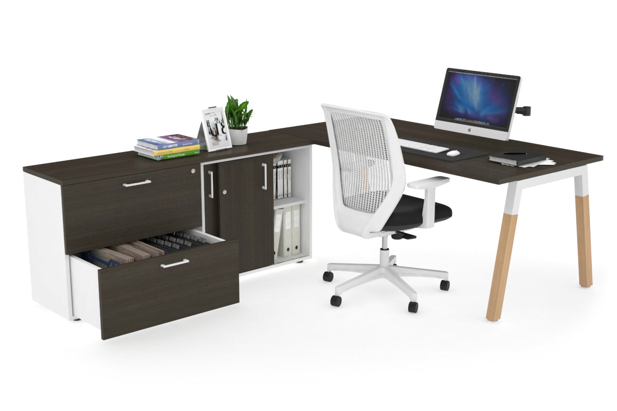Quadro Wood Executive Setting - White Frame [1600L x 700W] Jasonl dark oak none 2 drawer lateral sliding door credenza