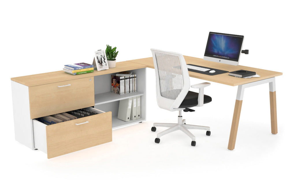Quadro A Legs Executive Setting - Wood Legs White Cross Beam [1600L x 700W]-maple none 2 drawer open filing cabinet