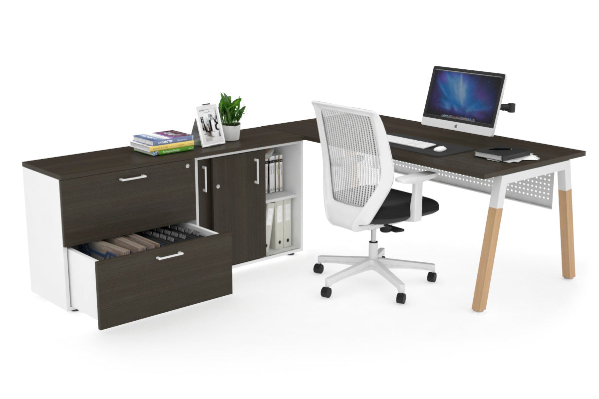 Quadro Wood Executive Setting - White Frame [1600L x 700W] Jasonl dark oak white modesty 2 drawer lateral sliding door credenza