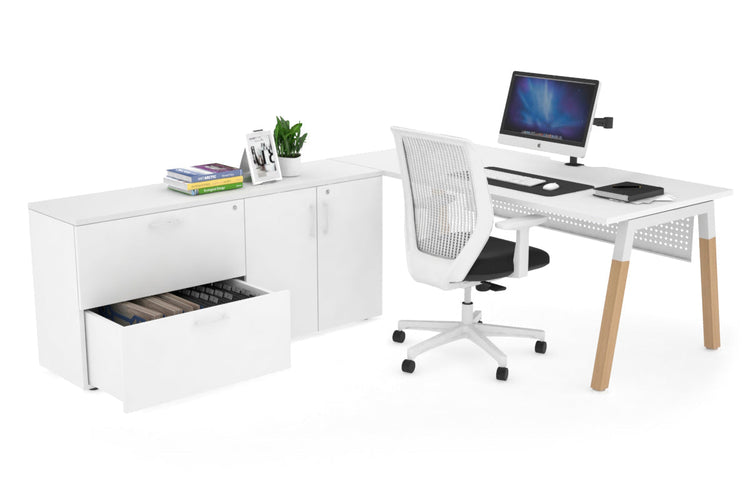 Quadro Wood Executive Setting - White Frame [1600L x 800W with Cable Scallop] Jasonl white white modesty 2 drawer 2 door filing cabinet