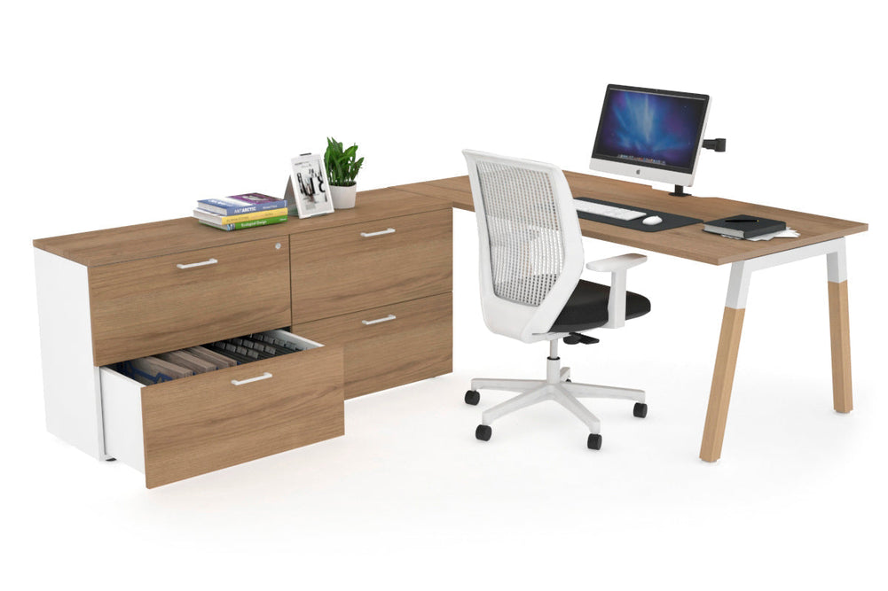 Quadro A Legs Executive Setting - Wood Legs White Cross Beam [1600L x 800W with Cable Scallop]-salvage oak none 4 drawer lateral filing cabinet