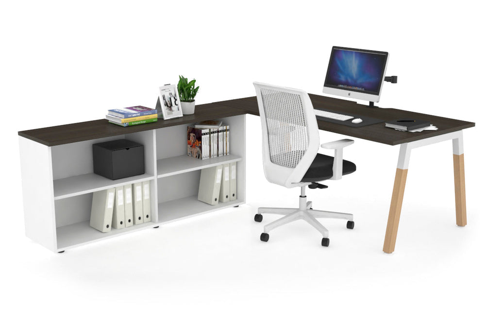 Quadro A Legs Executive Setting - Wood Legs White Cross Beam [1600L x 800W with Cable Scallop]-dark oak none open bookcase