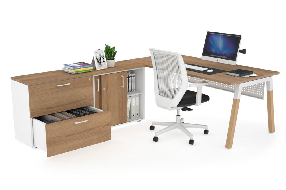 Quadro A Legs Executive Setting - Wood Legs White Cross Beam [1800L x 700W]-salvage oak white modesty 2 drawer lateral sliding door credenza