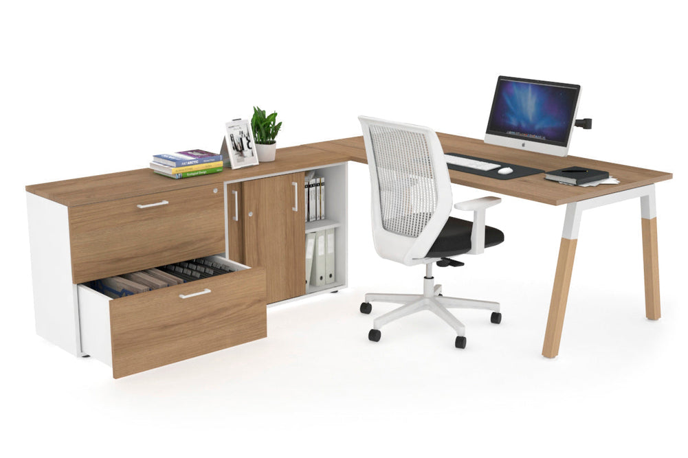 Quadro A Legs Executive Setting - Wood Legs White Cross Beam [1800L x 700W]-salvage oak none 2 drawer lateral sliding door credenza