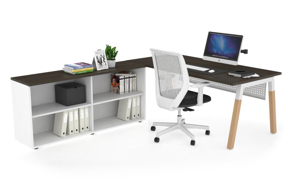 Quadro A Legs Executive Setting - Wood Legs White Cross Beam [1800L x 700W]-dark oak white modesty open bookcase