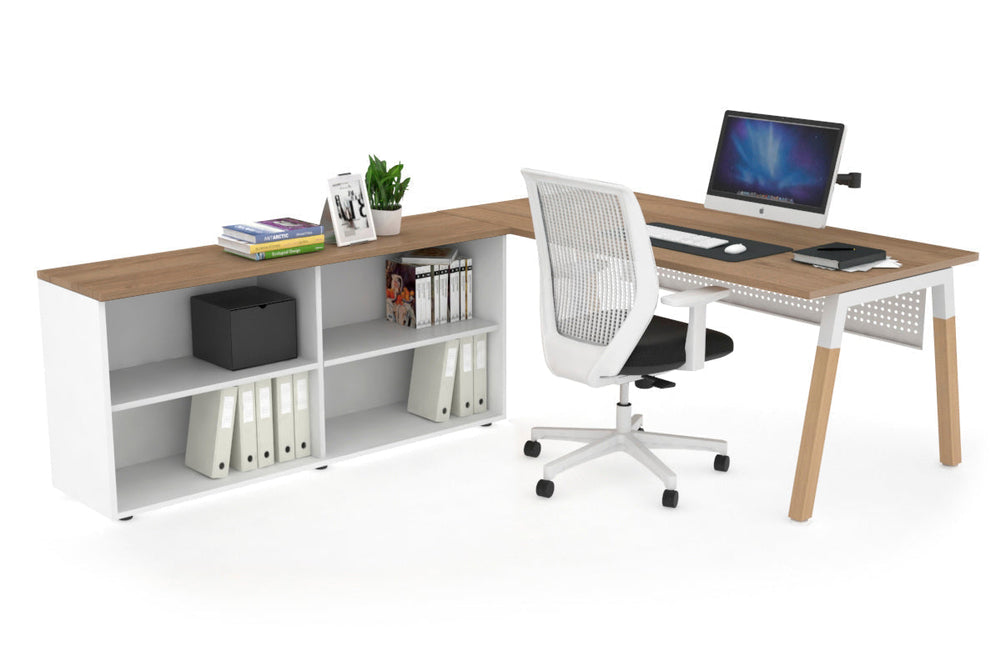 Quadro A Legs Executive Setting - Wood Legs White Cross Beam [1800L x 700W]-salvage oak white modesty open bookcase