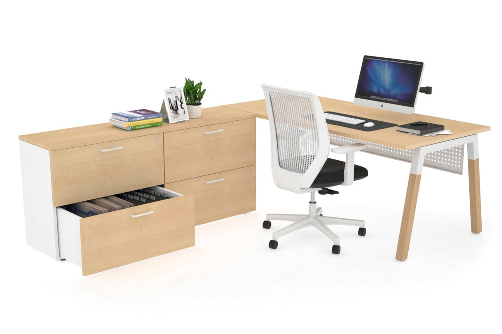 Quadro A Legs Executive Setting - Wood Legs White Cross Beam [1800L x 700W]-maple white modesty 4 drawer lateral filing cabinet