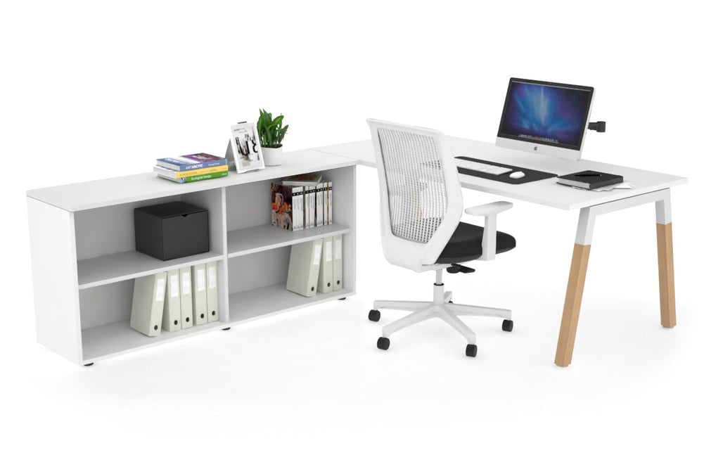 Quadro A Legs Executive Setting - Wood Legs White Cross Beam [1800L x 700W]-white none open bookcase