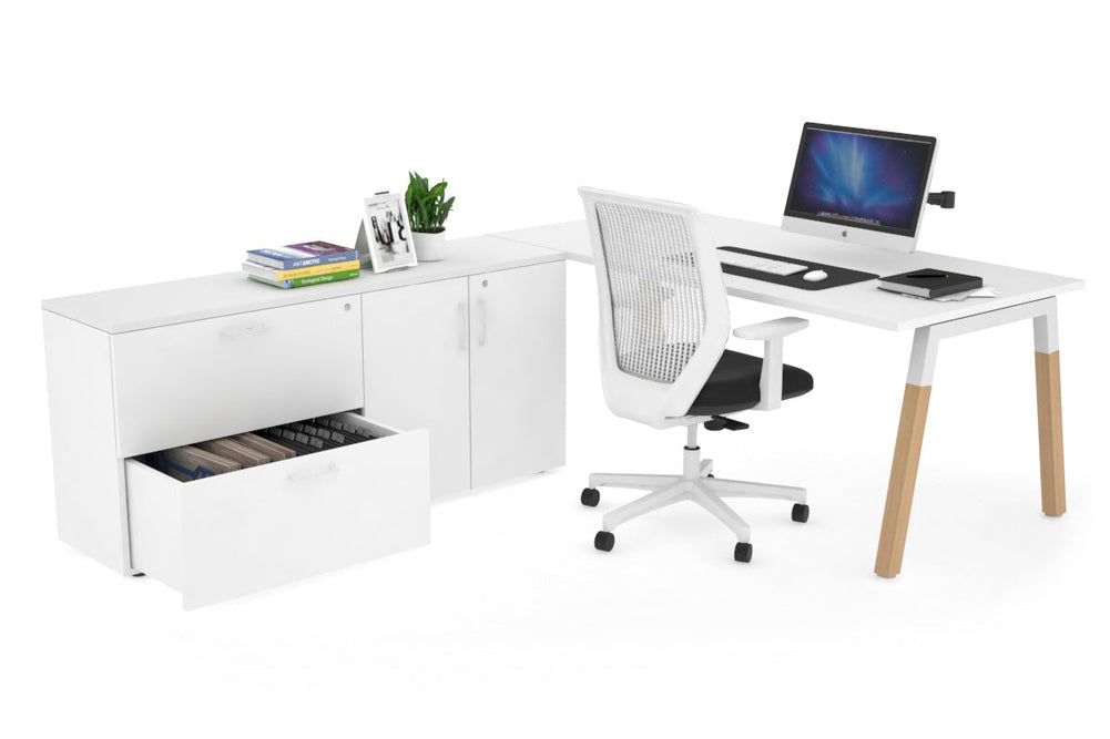 Quadro A Legs Executive Setting - Wood Legs White Cross Beam [1800L x 700W]-white none 2 drawer 2 door filing cabinet