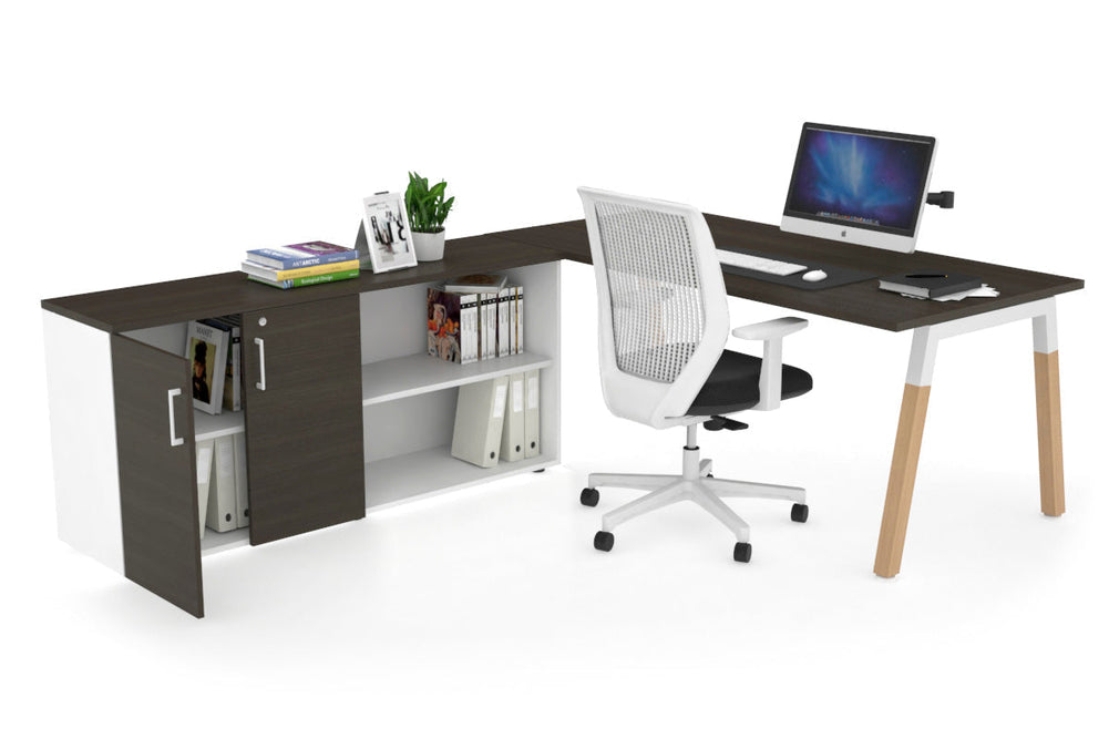 Quadro A Legs Executive Setting - Wood Legs White Cross Beam [1800L x 700W]-dark oak none 2 door open storage cabinet