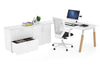 Quadro A Legs Executive Setting - Wood Legs White Cross Beam [1800L x 800W with Cable Scallop] - Thumbnail 1 
