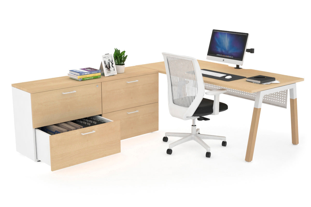 Quadro Wood Executive Setting - White Frame [1800L x 800W with Cable Scallop] Jasonl maple white modesty 4 drawer lateral filing cabinet